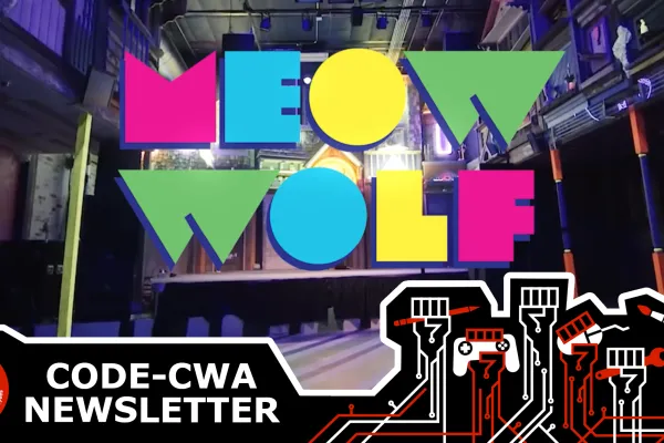 CODE Newsletter Graphic featuring Meow Wolf logo