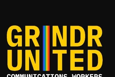 Grindr united logo with a rainbow stripe