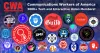 Compilation graphic of 20+ CWA tech and game worker union logos and pictures of members. Caption "Communications Workers of America 3000+ Tech and Interactive Union Members!