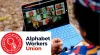 Image of Alphabet Workers Union CWA Local 1400 members on a Zoom call with the Alphabet Workers Union - CWA logo